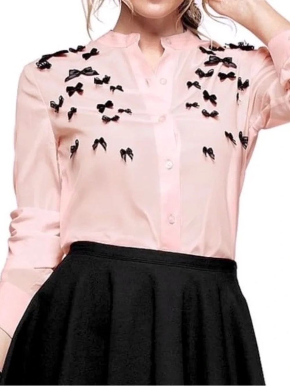 Victoria’s Secret bow embellished long sleeve button up shirt top blouse